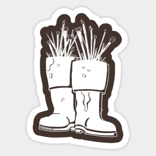 Paint Brush White Lineart Rain Boots Sticker